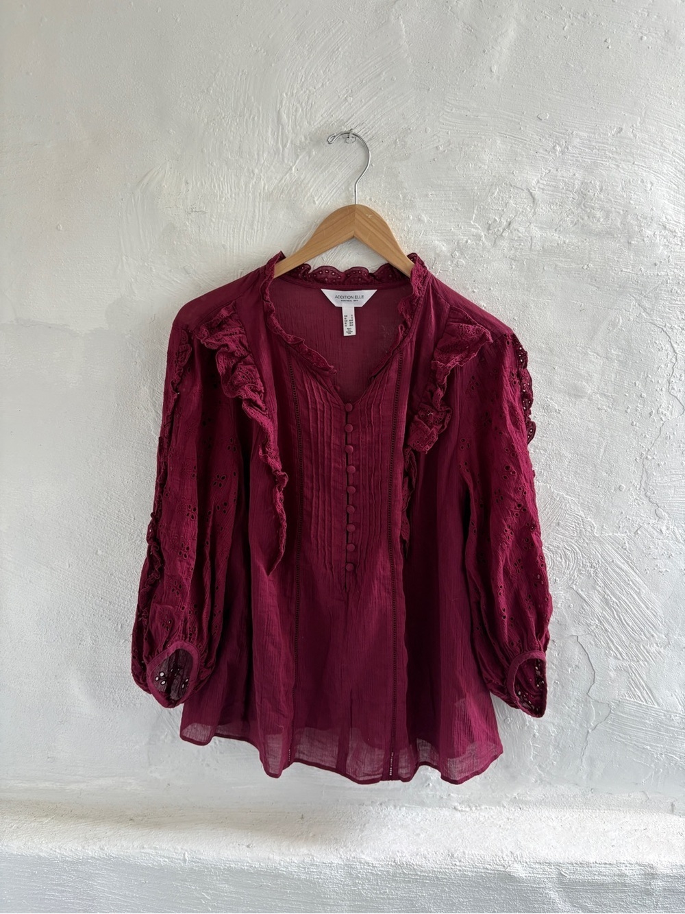 Addition Elle Burgundy Ruffled Button-Front Blouse